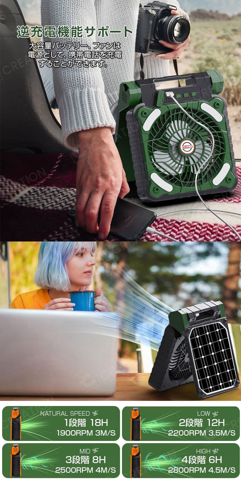 ポータブル扇風機 モバイルバッテリー機能