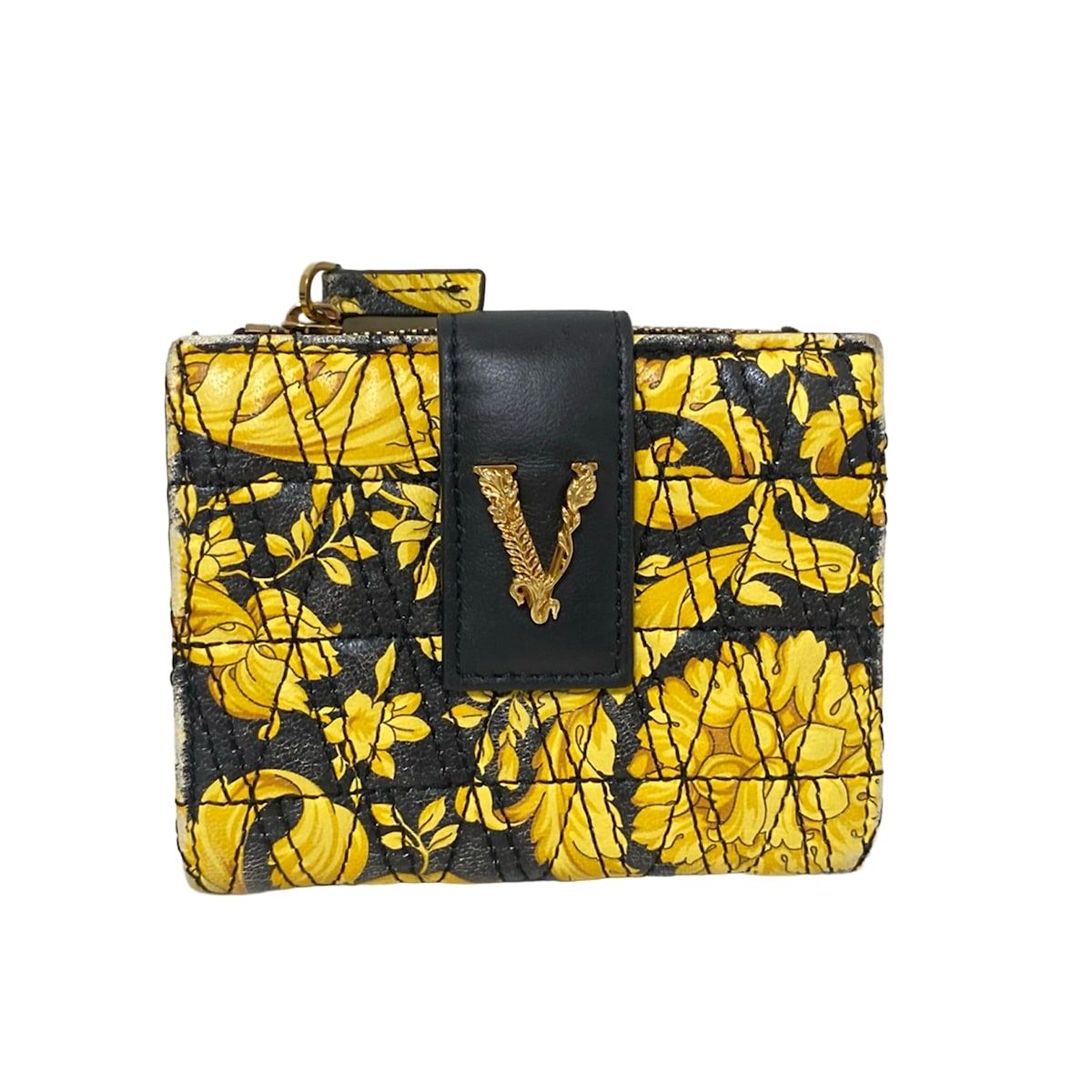 【Versace】ヴィルトゥス キルティング 二つ折り財布 VERSACE(ヴェルサーチ) 2つ折り財布 - 黒×ダークイエロー