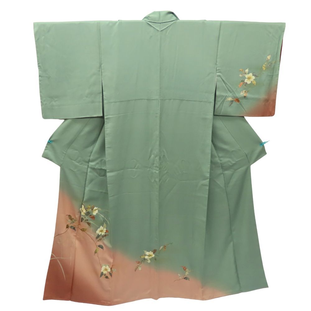 【中古】 訪問着・付下 正絹(金銀糸除く) グリーン系 草花柄 お洒落 和装 呉服 和服 きもの レディース 女性 中古】 訪問着・付下 正絹(金銀糸除く) グリーン系 草花柄 お洒落 和装