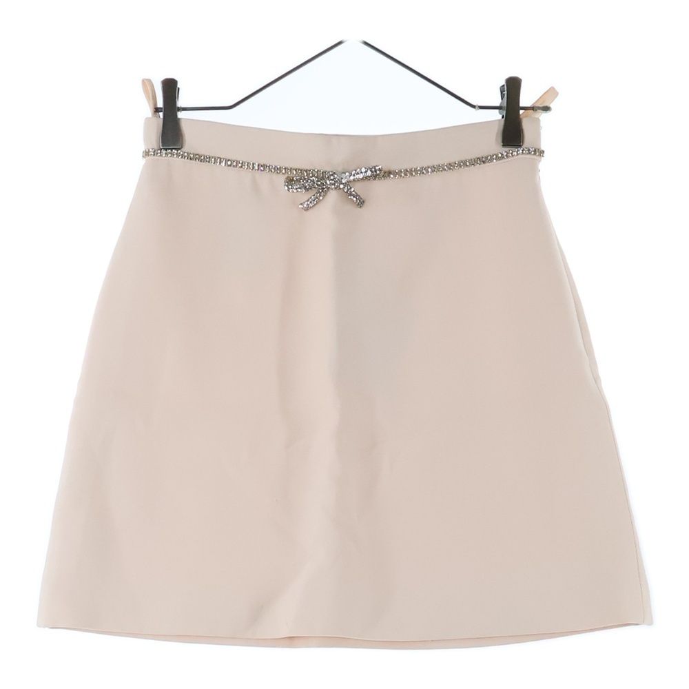 miumiu ミュウミュウ 19SS ラインストーン ビジュー装飾リボン ビスコース ミニスカート ピンク レディース MGI1294
