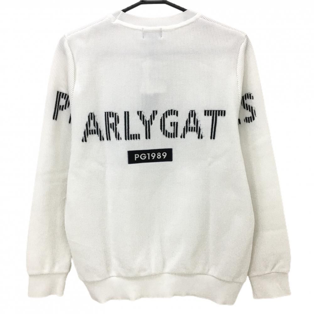 パーリーゲイツ セーター 白×ネイビー ニット 後ろストライプロゴ メンズ 4 M ゴルフウェア モデル PEARLY GATES