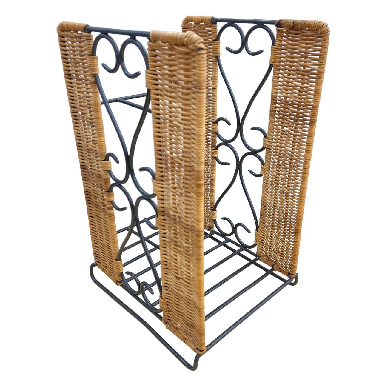 70-80s ヴィンテージ ラタン マガジンラック ブックスタンド 籐 本立て