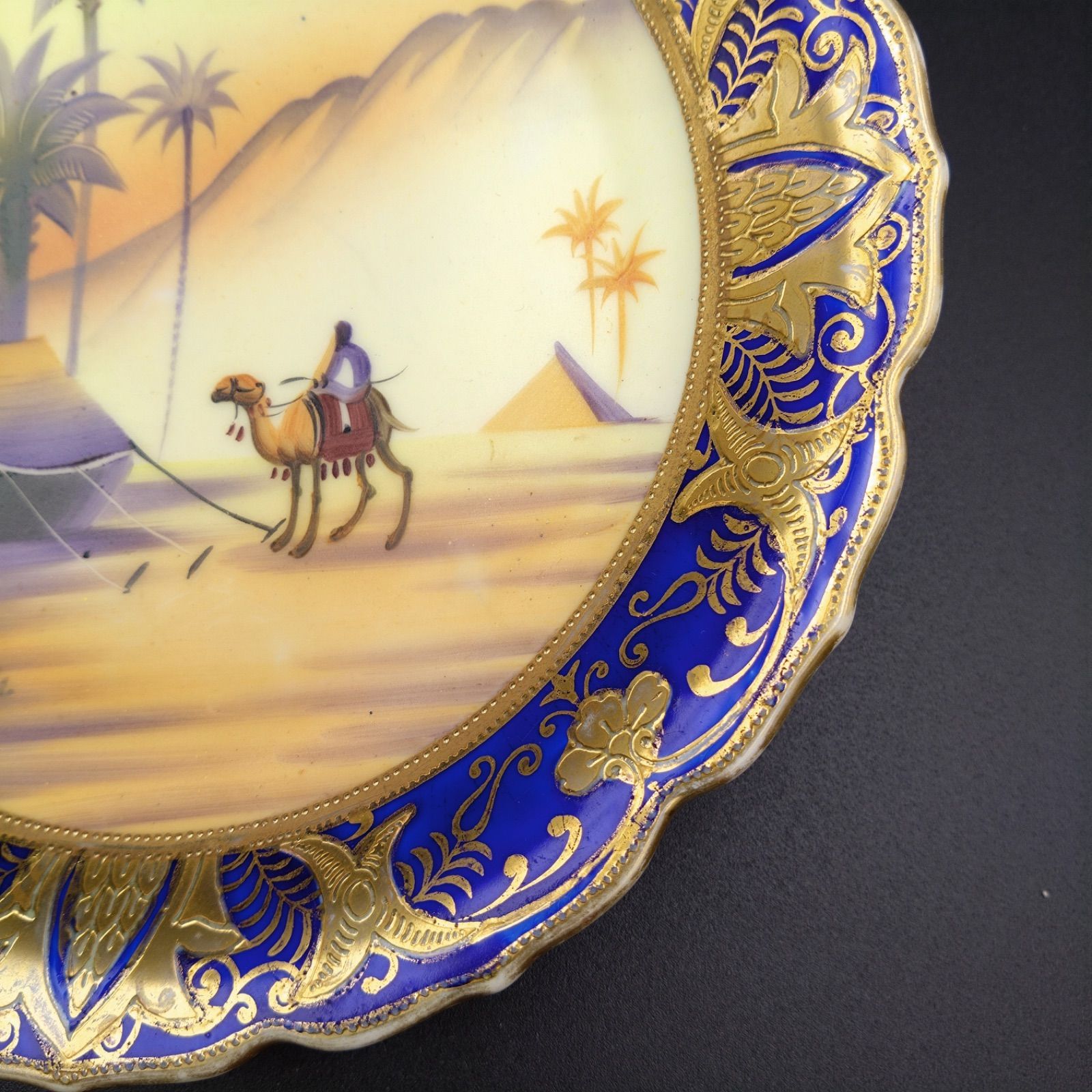 オールドノリタケ大銘品!! オールドノリタケ・金盛藍地砂漠風景図燭台