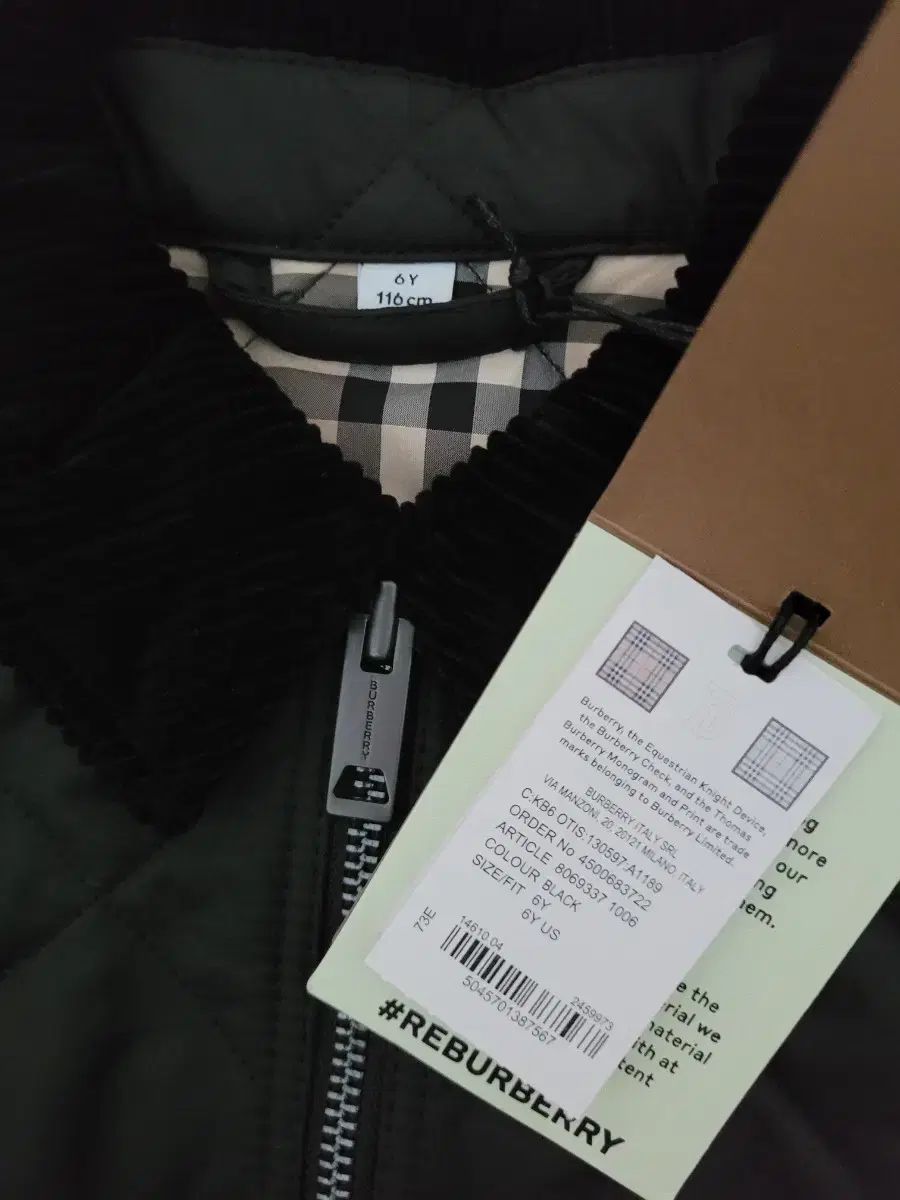 バーバリー キッズ ヴィンテージ チェック キルティング ジャケット ブラック 6 Y