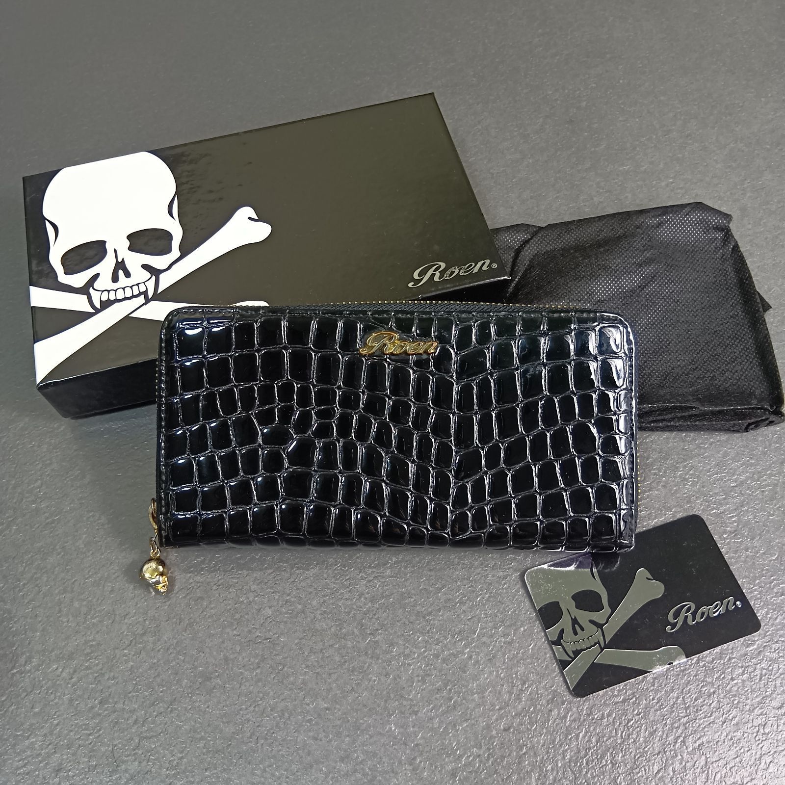 【レア】ロエン ROEN キルティング エナメル 長財布 スカル 黒 箱 ロエン☆長財布 レア】ロエン ROEN キルティング エナメル 長財布
