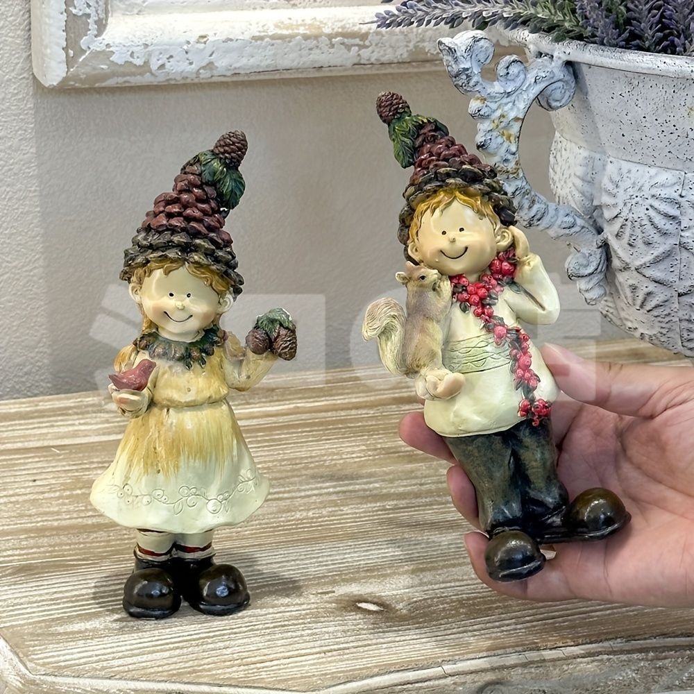 置物 オブジェ ガーデンオーナメント 秋の格好をした少年と少女 2個セット 屋外 屋内 室内 インテリア 玄関 リビング ダイニング 装飾 庭 ガーデニング 装飾 ガーデン ギフト インテリア用品 贈り物 雑貨 秋オブジェ