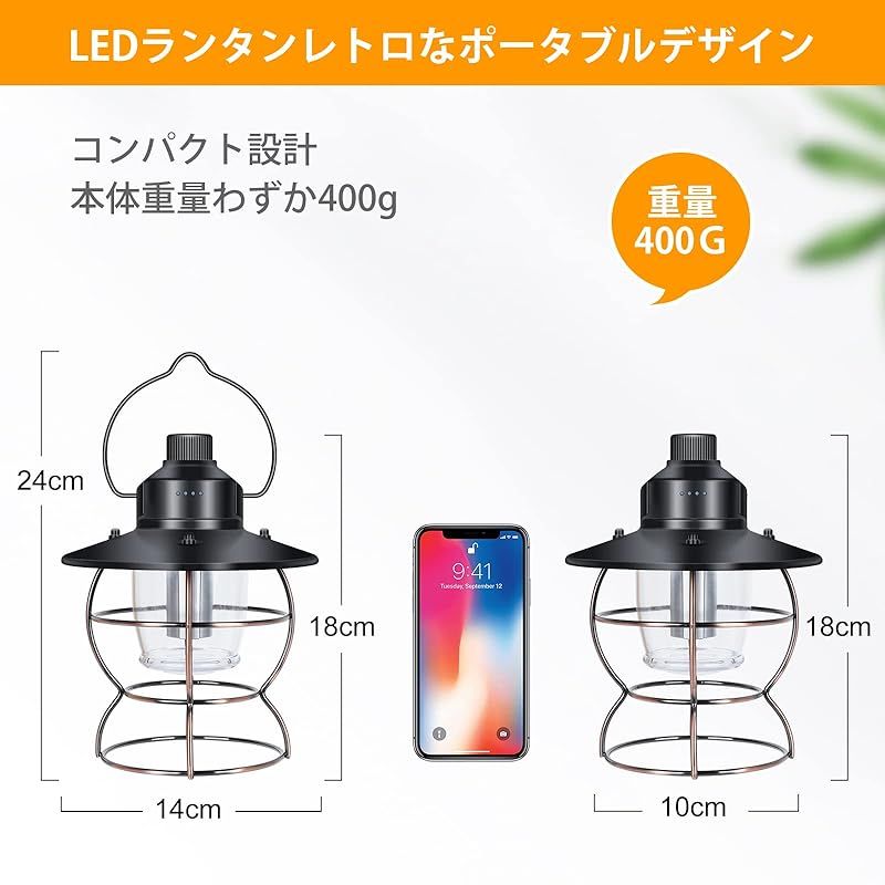 KARUDE ledランタン 充電式 防水 キャンプ ランタン led 充電式 ランタン led 充電式 4800mAh超大電量 エジソンランタン led レイルロードランタン 電気式ランタン ?無段階調光 3色切替 アウトドアキャンプ用品 応急 防災 停電用