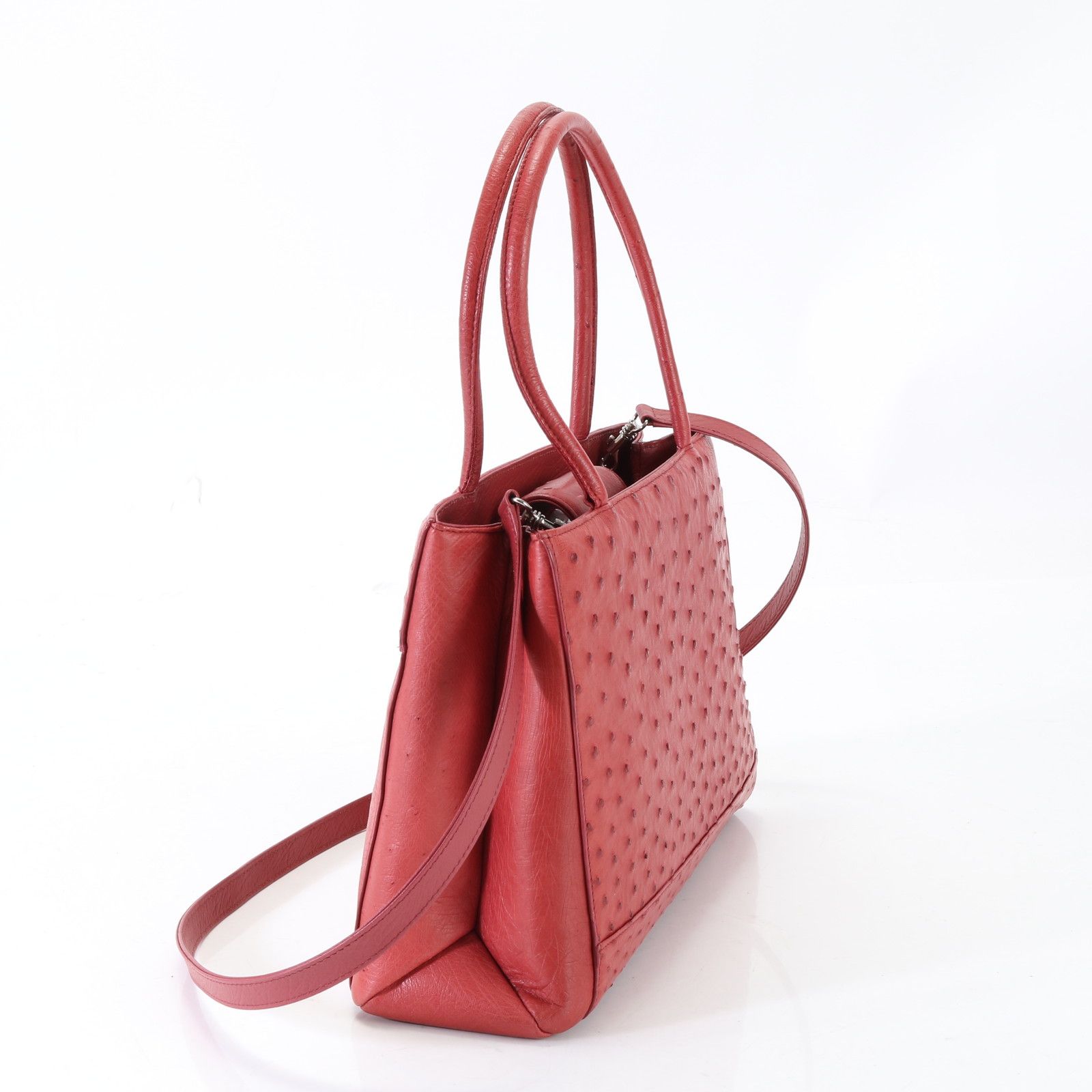 美品 オーストリッチ レザー 2WAY ショルダーバッグ 斜め掛け クロス 