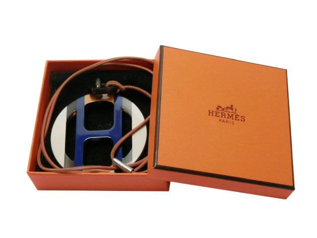 エルメス HERMES バッファローホーン ペンダントネックレス Hエキップ サブレ/マリン 新品同様－－Mercari