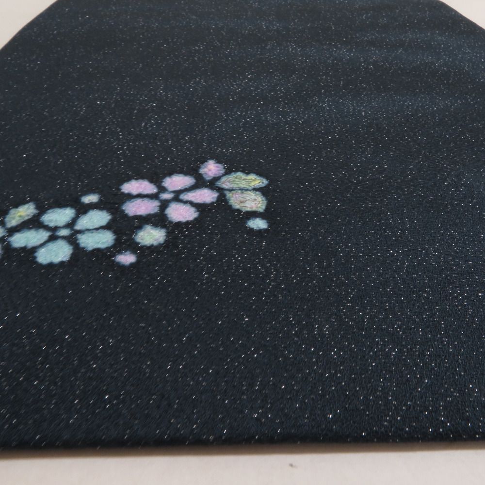 袋帯 正絹 洒落袋帯 辻が花 染め文様 ぼかし 紺色x薄紫色 パステル系