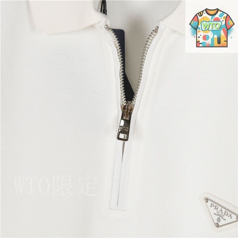 PRADA ホワイト ジッパーポロシャツ 今日WTO】Prada 25SS Red - Stripe Half - Zip Short - Sleeve
