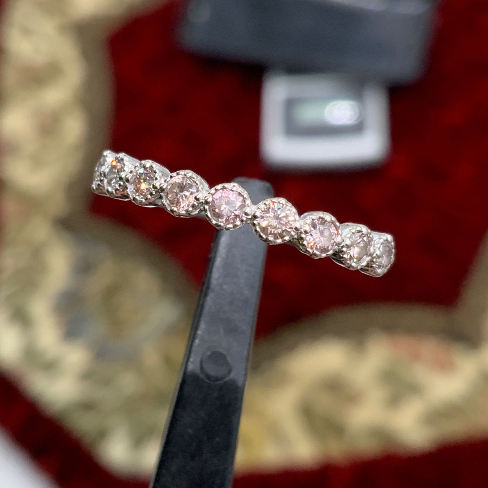 Pt900 ピンクダイヤ ハーフエタニティ リング 0.3ct 1.9g 約13号