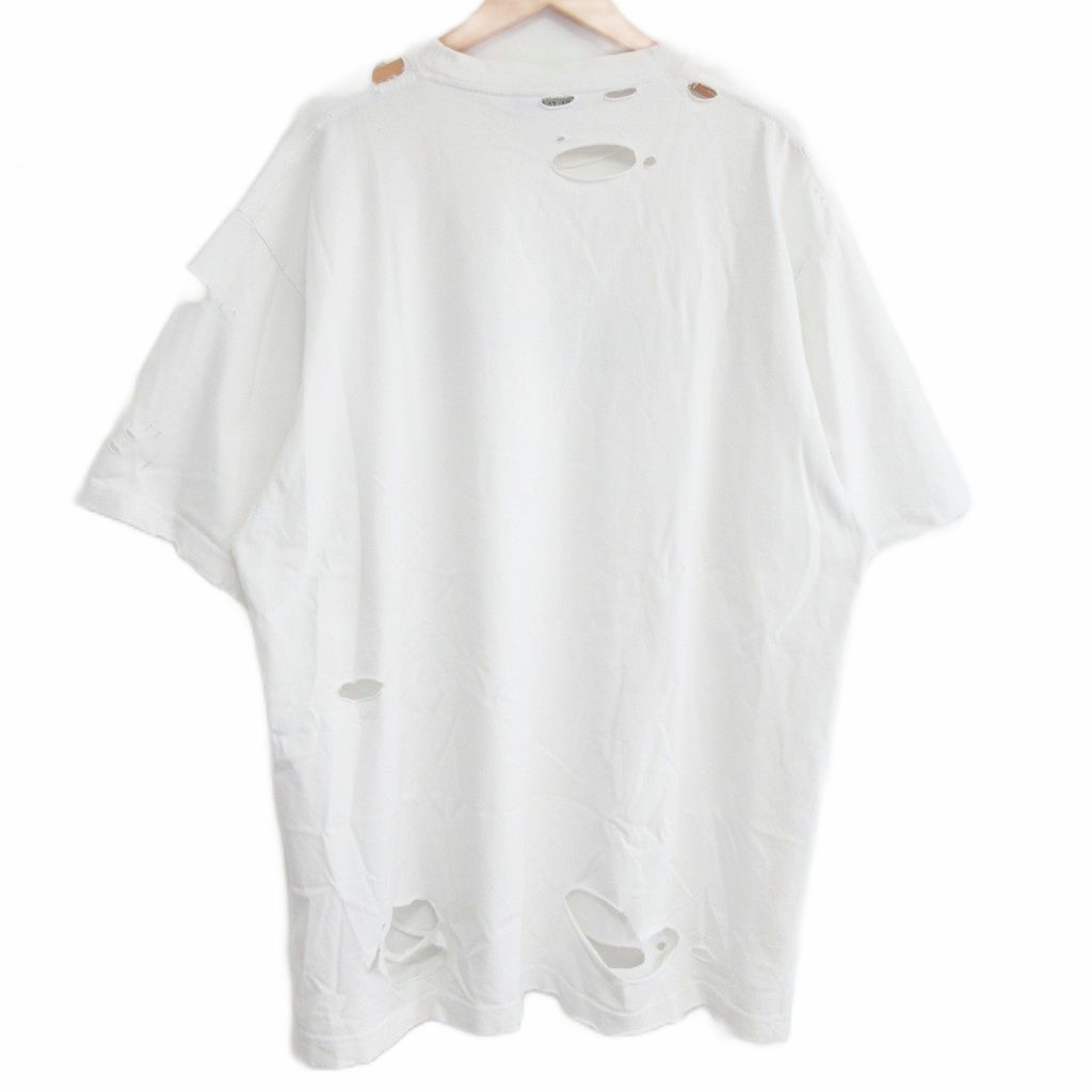 バレンシアガ BALENCIAGA 21SS Caps Destroyed Flatground Tee デストロイ ロゴプリント Tシャツ ダメージ加工 半袖 XS 白 ホワイト MNK1 0929