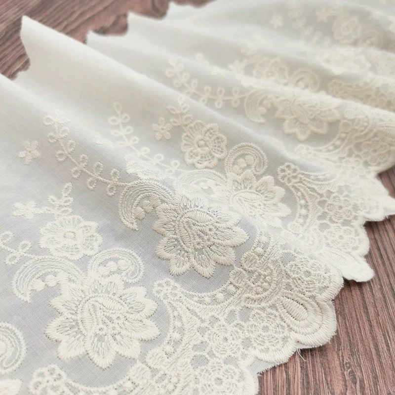 コットン立体フラワー刺繍スカラップレース＆トーションレース