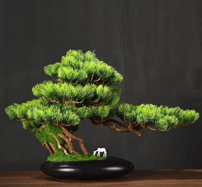 高級模造迎客松盆栽 置物 禅意迎客松盆栽装飾品 人工