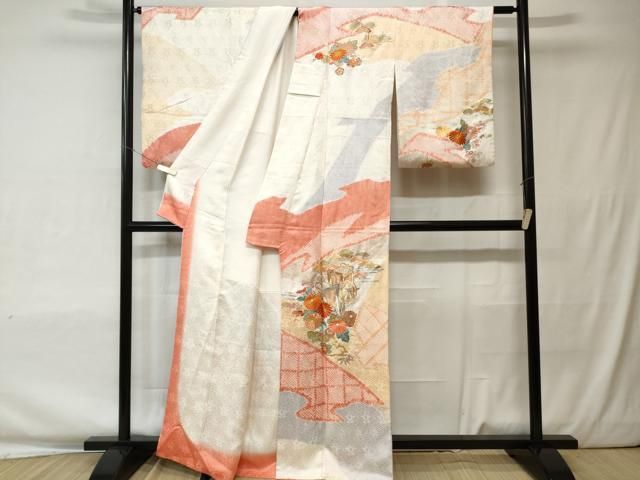 平和屋着物○訪問着 駒刺繍 絞り 雪輪草花文 金彩 正絹 逸品 AAAW0023ph