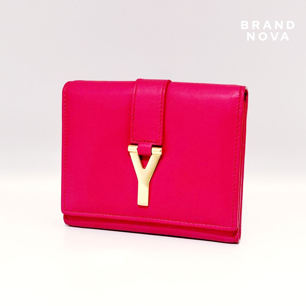 SAINT LAURENT サンローラン 三つ折り財布 フューシャピンクxゴールド 