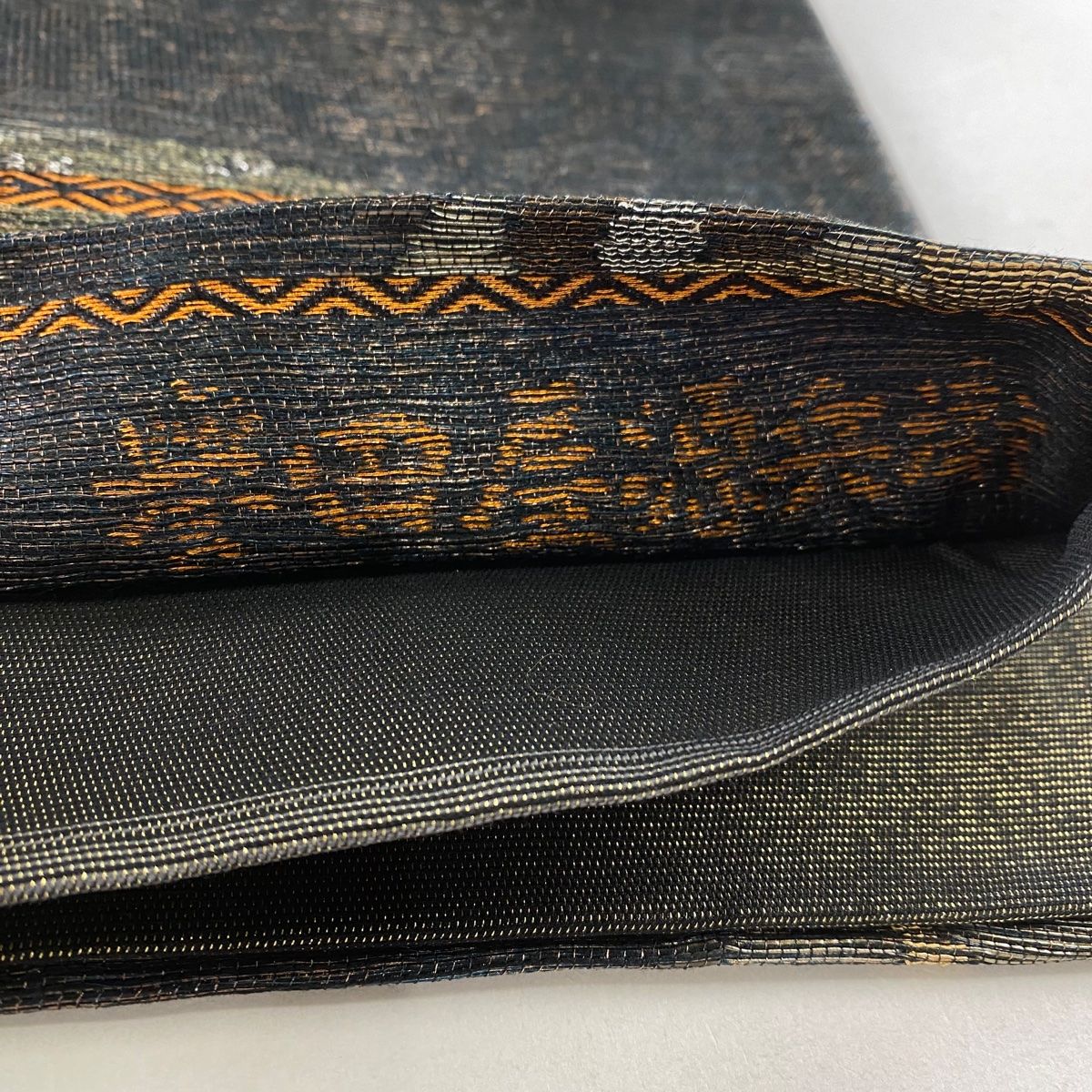 専用帯4579 ●誉田屋源兵衛謹製 高級 正絹 六通 袋帯 松竹梅 袋帯 美品 逸品 誉田屋源兵衛 落款 扇面 松竹梅 金銀糸 墨色 六通 正絹