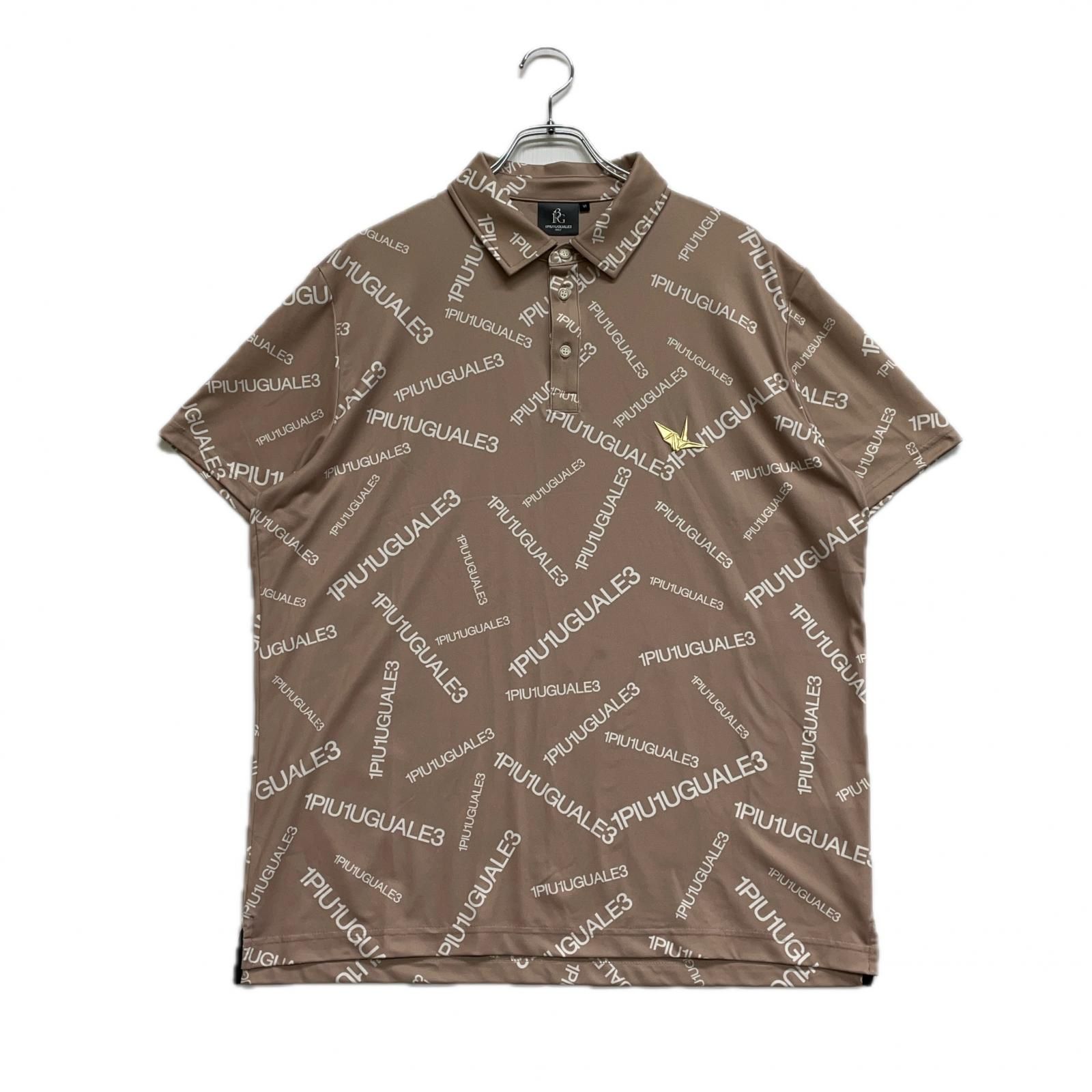 メンズ ウノピュウノウグァーレトレ 1piu1uguale3 半袖ポロシャツ 6 LL ベージュ系 ランダムロゴ総柄 ストレッチ