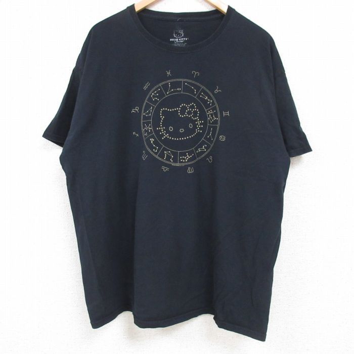 XL/古着 半袖 Tシャツ メンズ サンリオ ハローキティ 大きいサイズ コットン クルーネック 黒 ブラック spe 24jul05 中古
