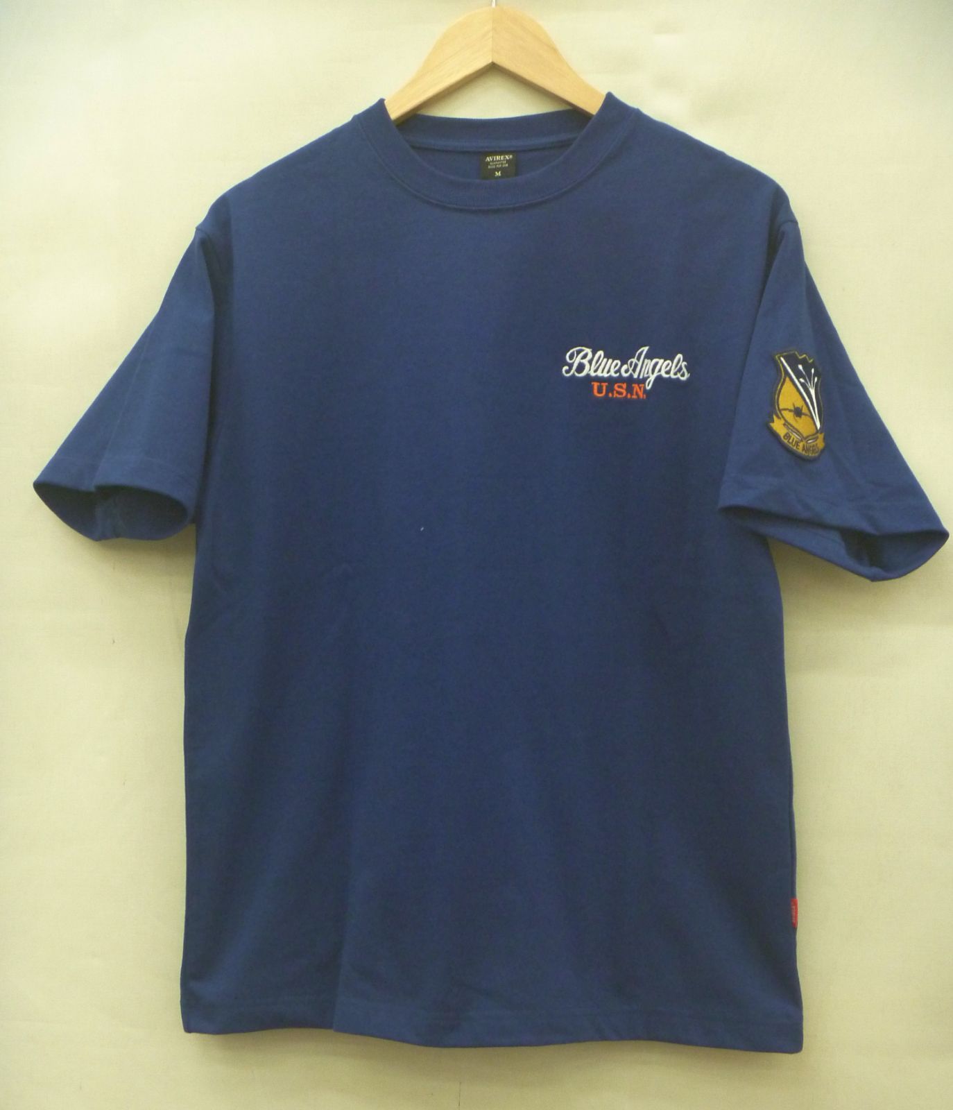 新品・未使用 AVIREX アヴィレックス U.S.NAVY Blue Angels ブルーエンジェルス 丸首 半袖 ヘビーウェイト エンブロイダリー Tシャツ