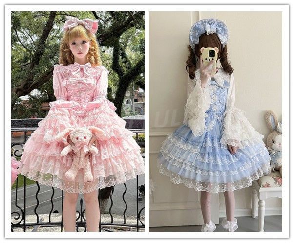 愛恋序曲 Lolita洋装 甘ロリスタイル jsk吊りスカート 姫系デザイン ピンク ホワイトブルーの3色展開 撮影会 イベント デイリースタイルに最適 高品質フェミニンコーデ lo17
