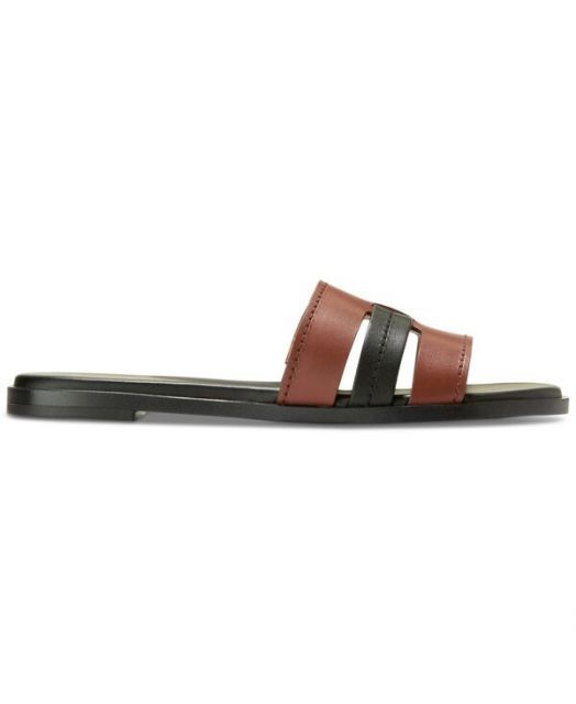 コールハーン レディース サンダル シューズ Women s Flynn Slotted Slide Flat Sandals Dark Cuoio Black Leather