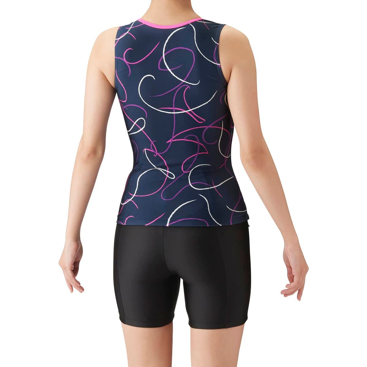 アリーナ セパレート水着 フィットネスセパレーツ カバーバック 差し込みパッド レディース ネイビー ブラック ピンクF NVY S