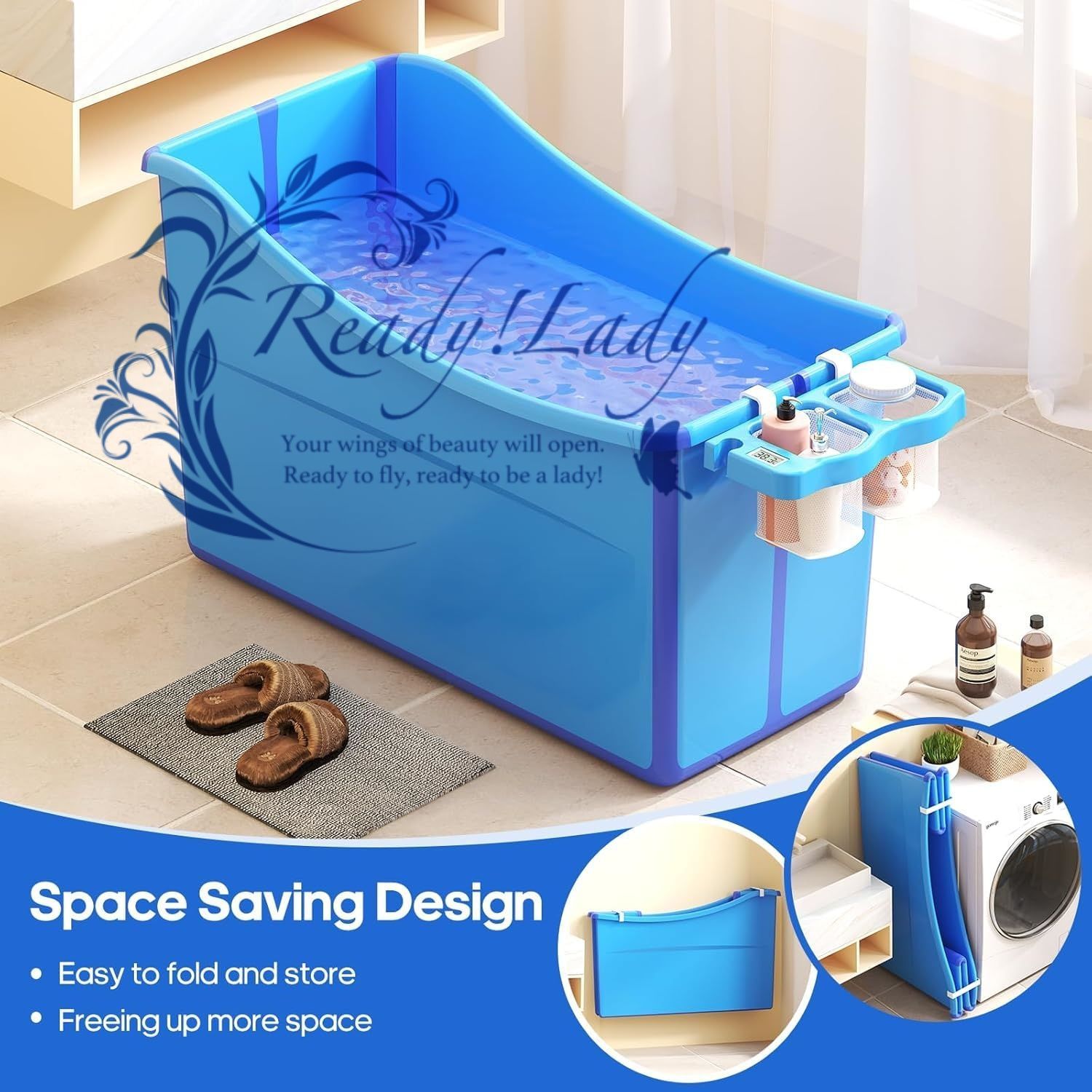 温度計と収納バスケット付きの小型