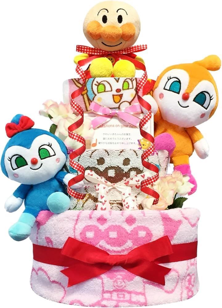 KanonBabys おむつケーキ 女の子 出産祝い 赤ちゃん 誕生日 ベビーシャワー ギフト ピンク 3段 Sサイズ