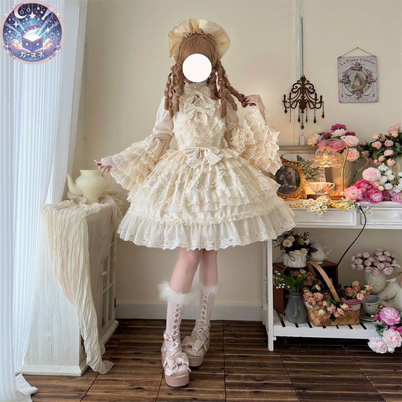 星 ♥ 恋とときめき オリジナルデザイン アイボリー lolita 豪華 ロリータ jsk 洋装 花嫁スタイル ジャンパースカート5色展開 ピンク ブラック ブルー アイボリー レッド