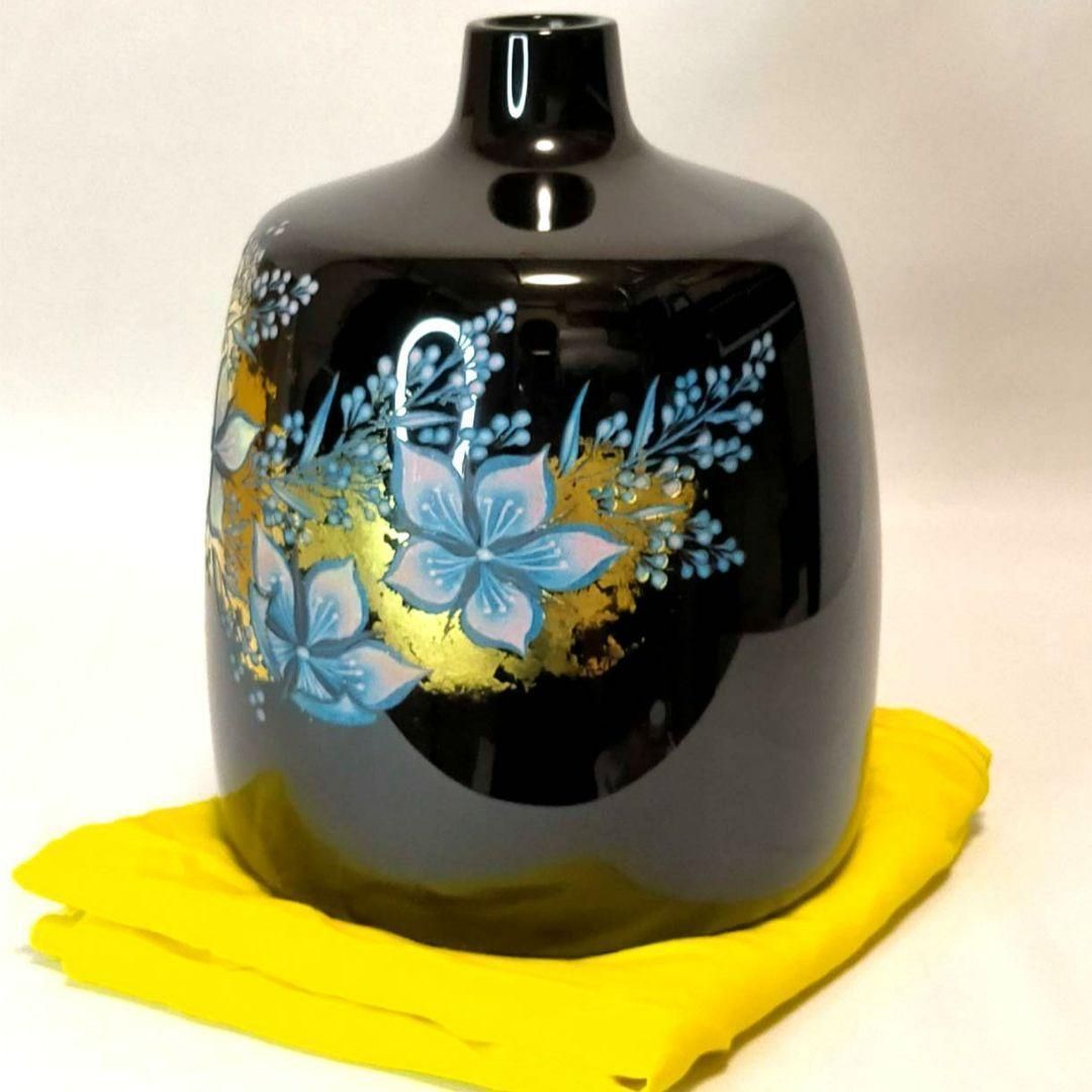 香川漆芸】彫漆 草花漆花瓶 豊澤英之 作 黄布付 非課税作家 香川伝統