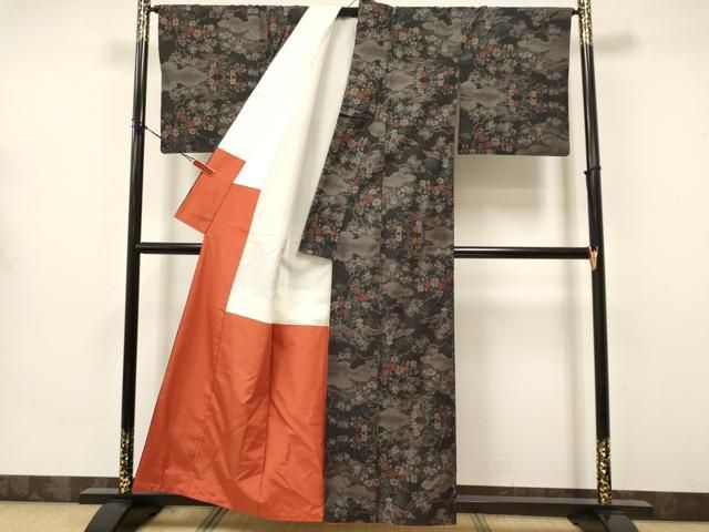平和屋着物□本場大島紬 9マルキ 風景花文 正絹 逸品 DAAS9446ma