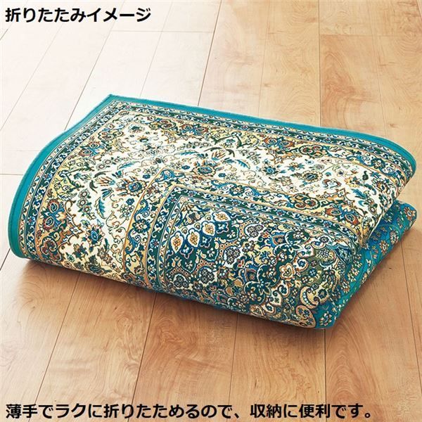 多機能 カーペット 絨毯 約230×230cm 更紗グリーン 洗える 防ダニ 撥水 抗菌 防臭 ホットカーペット対応 床暖房対応(代引不可) 多機能 カーペット 絨毯 約230×330cm 更紗グリーン 洗える 防ダニ 撥水