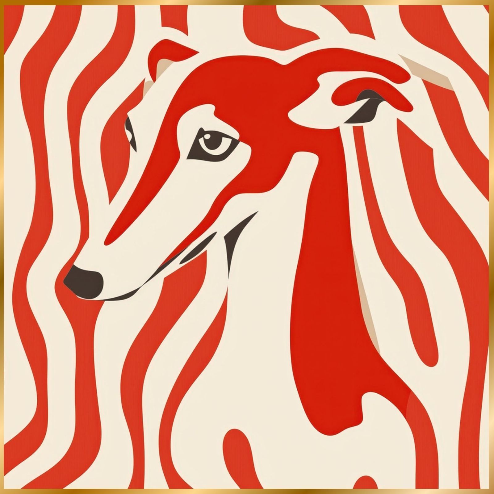 Red Passion - ボルゾイ犬 No.1 ミニマリスト ミニマリズム シンプル インテリアアート ペットロス うちの子 記念日 アートポスター 犬の絵 犬のイラスト ギフト プレゼント