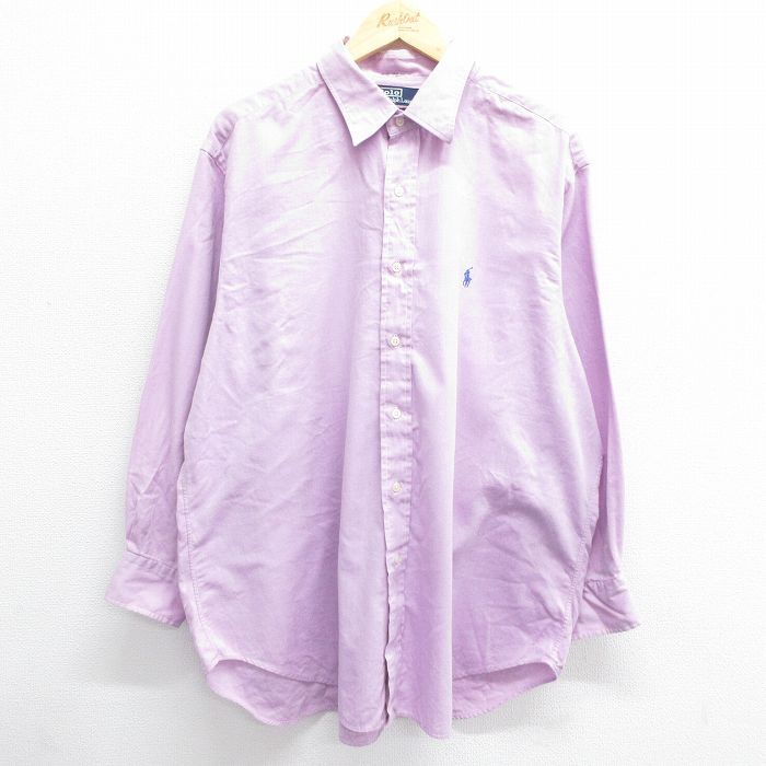 XL/古着 ラルフローレン 長袖 ブランド シャツ メンズ 90s ワンポイントロゴ ANDREW 大きいサイズ コットン 薄紫系 パープル 23jul29 中古 