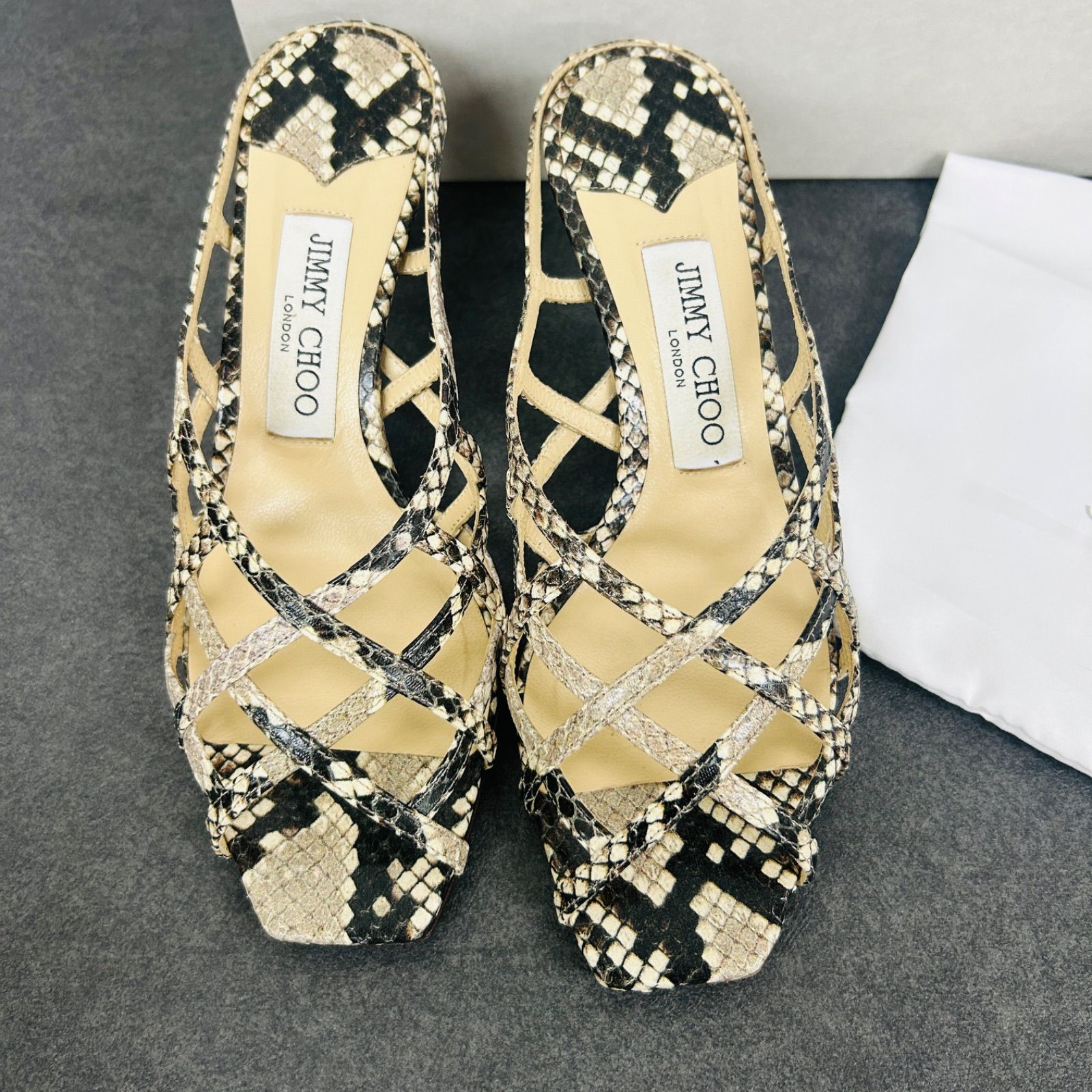 JIMMY CHOO サンダル ハイヒール パイソン柄 36 1/2 レディース