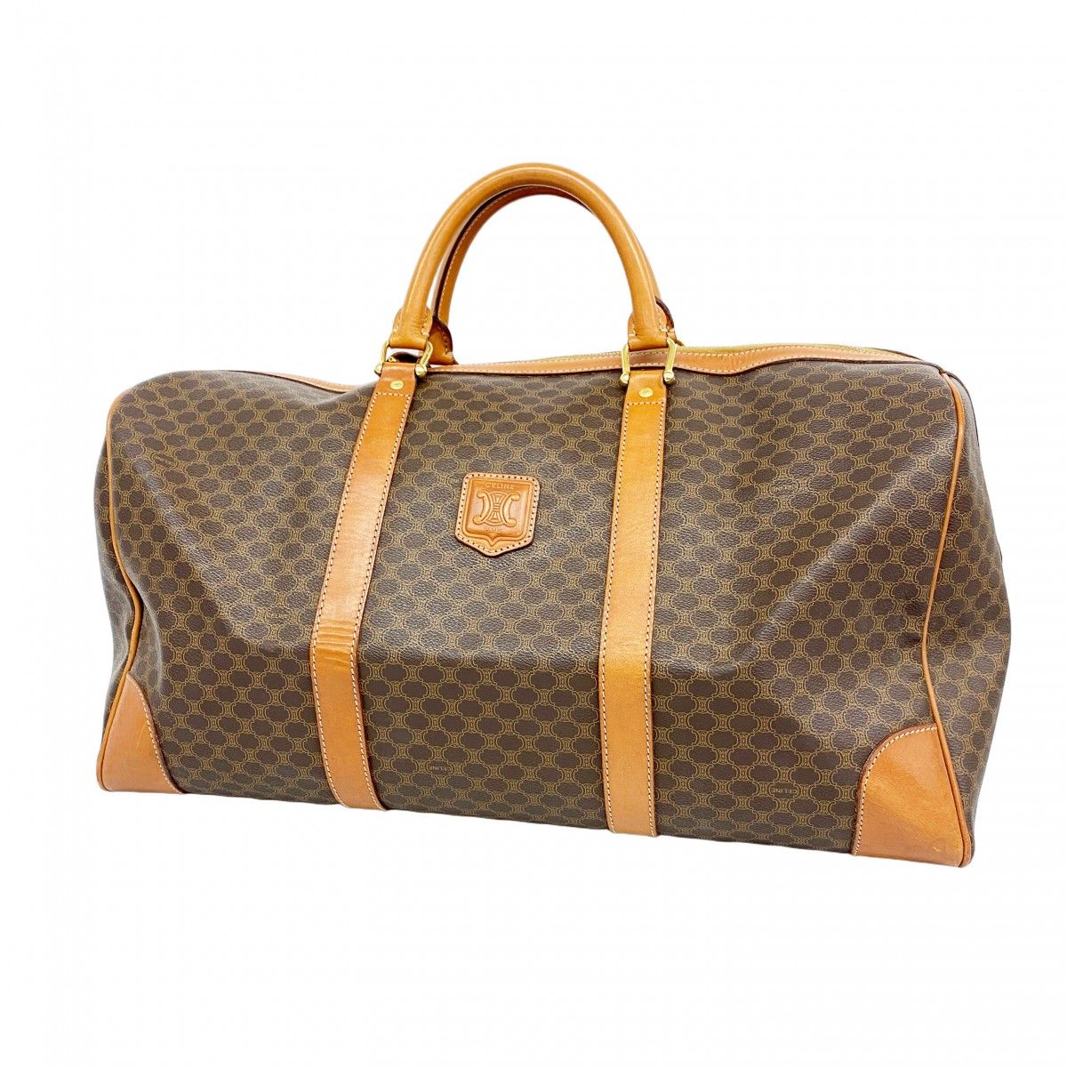 【CELINE】ボストンバッグ　マカダム柄　ゴールド金具　ブラウン　PVC CELINE 【Sale】セリーヌ マカダム柄 ボストン 35cm