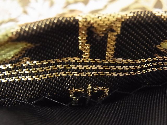 平和屋本店□極上 西陣 川島織物 六通柄 本袋帯 洋花文 黒地 金糸 正絹  