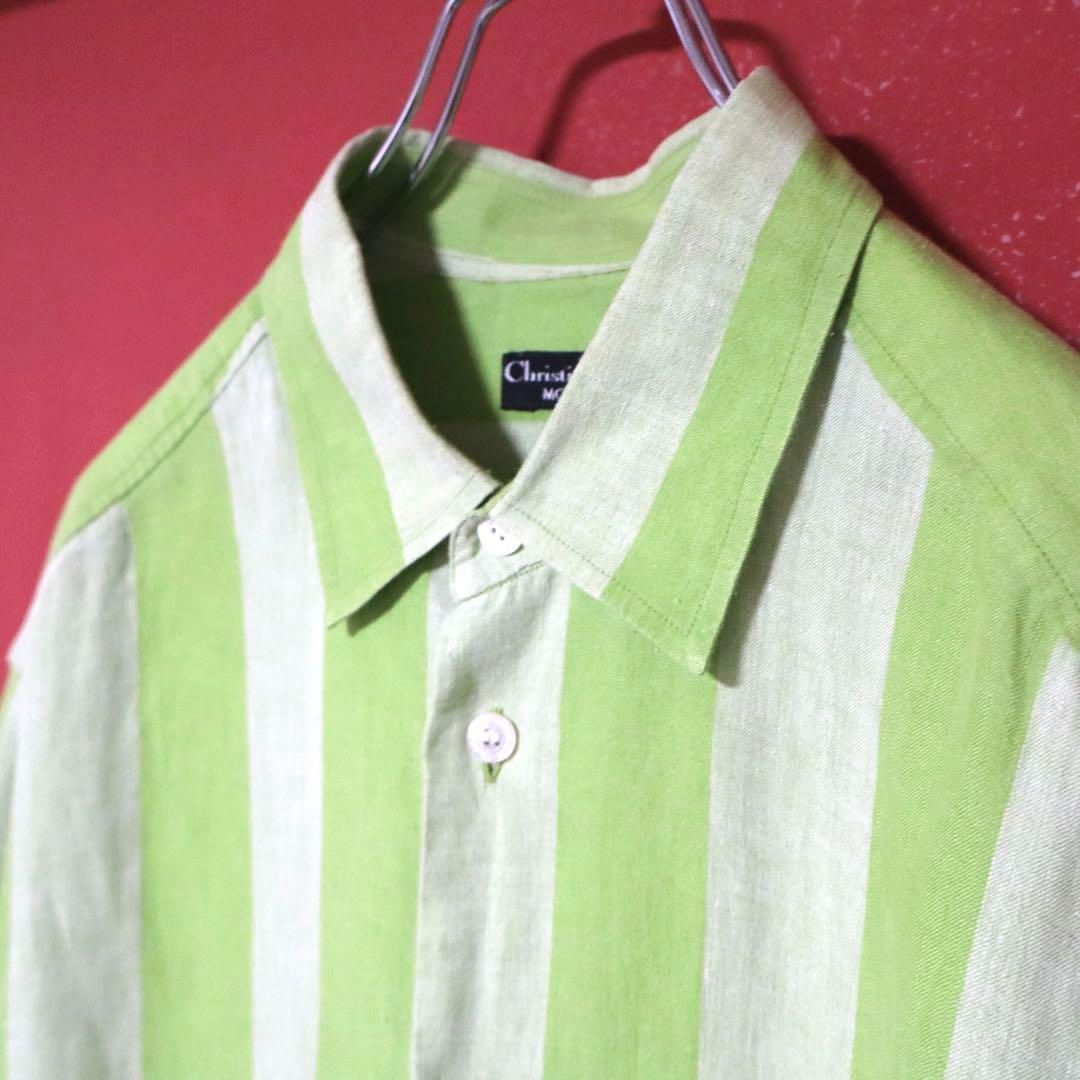 90sChristiandiorクリスチャンディオールリネンシャツグリーンメンズ 90sChristiandiorクリスチャンディオールリネンシャツグリーン