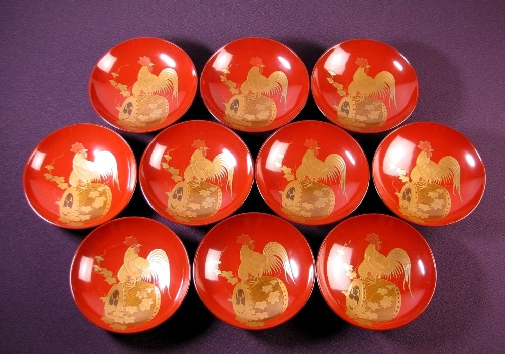 蒔絵諫鼓鶏文 煮物椀10客