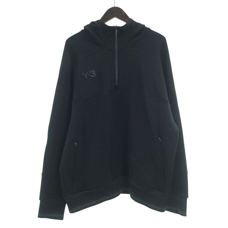 ワイスリー/Y-3 LOGO HALF-ZIP HOODIE ロゴ ハーフ ジップ パーカー ブラック  サイズ メンズXL