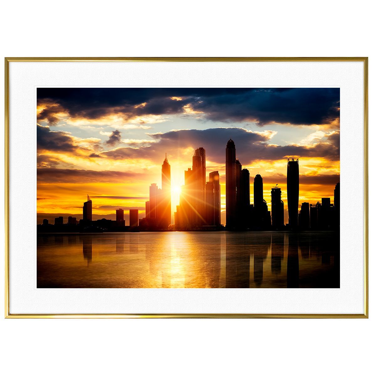 夕日写真 ドバイの高層ビル群 インテリア アートポスター額装 AS1614