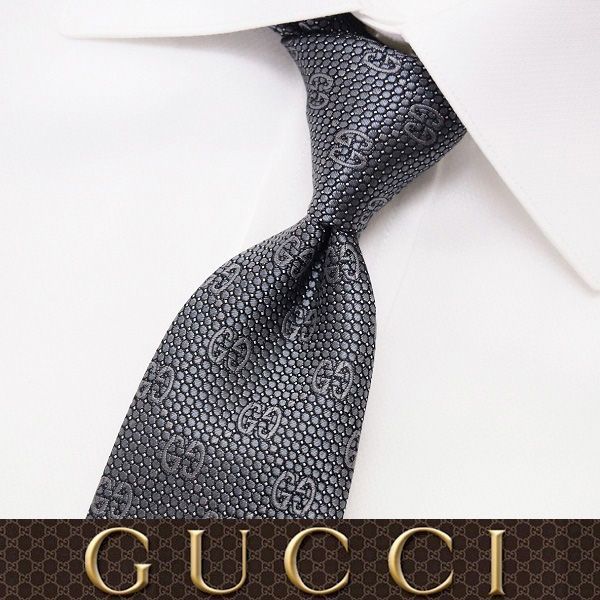 49 GUCCI グッチ グレー SILK ネクタイ - メルカリ