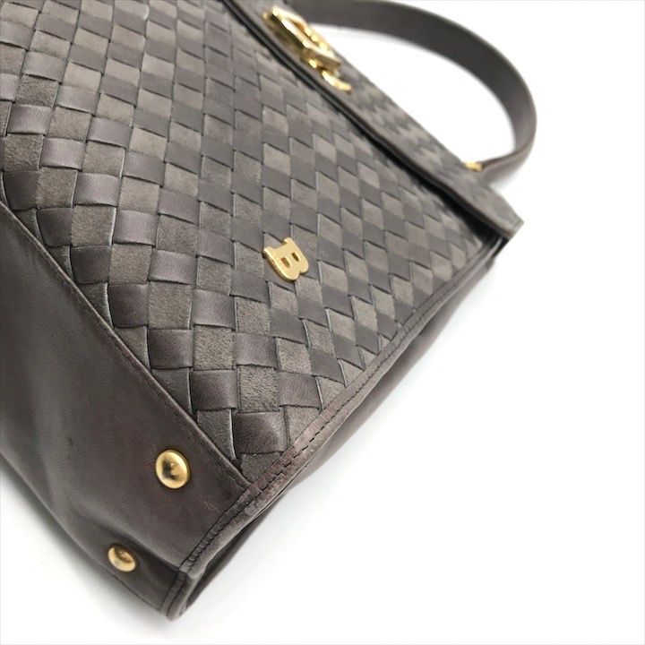 良品 BALLY バリー 編み込み メッシュ レザー ハンド バッグ