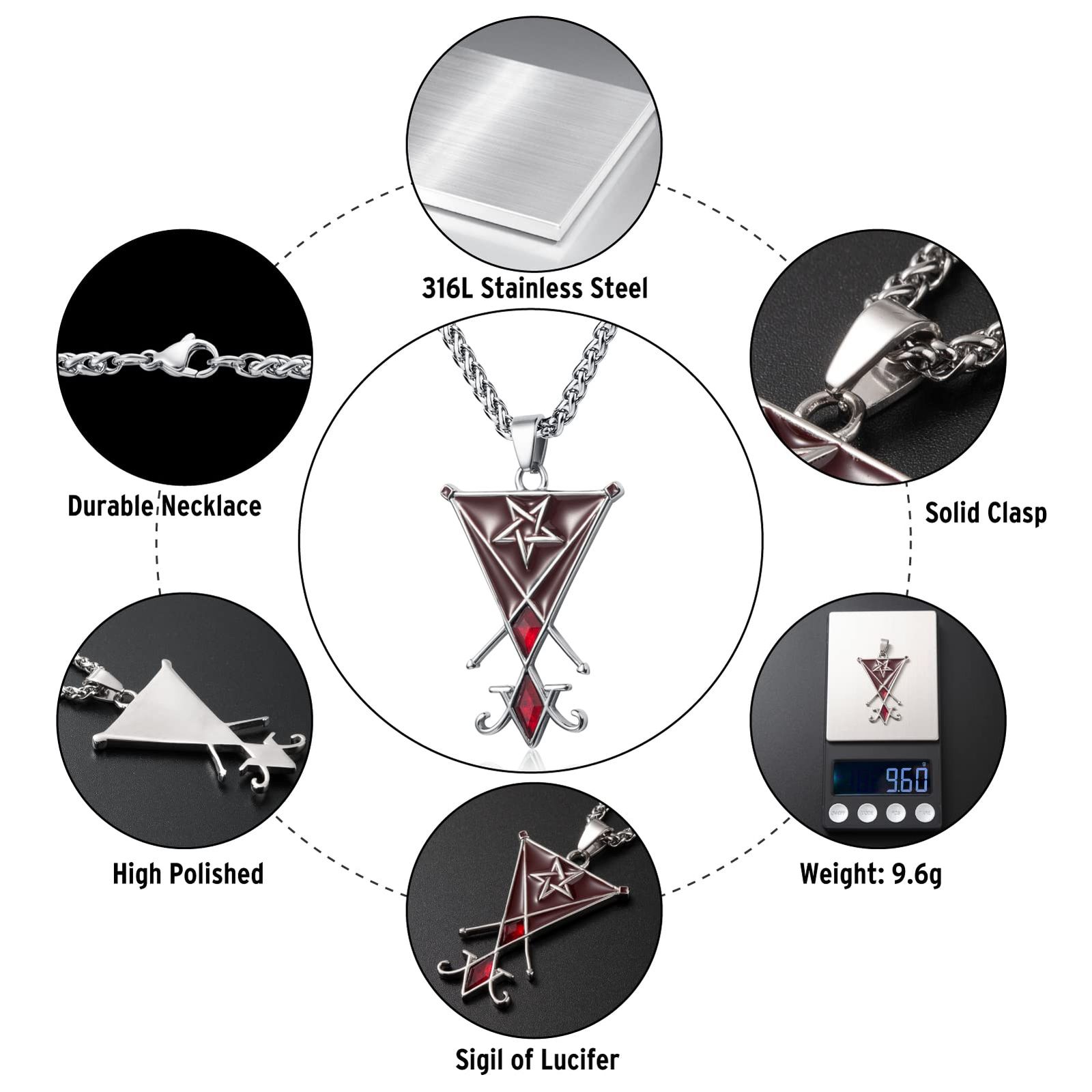 KIRTIJW 悪魔のようなネックレス ヤギの頭 逆さ五芒星章