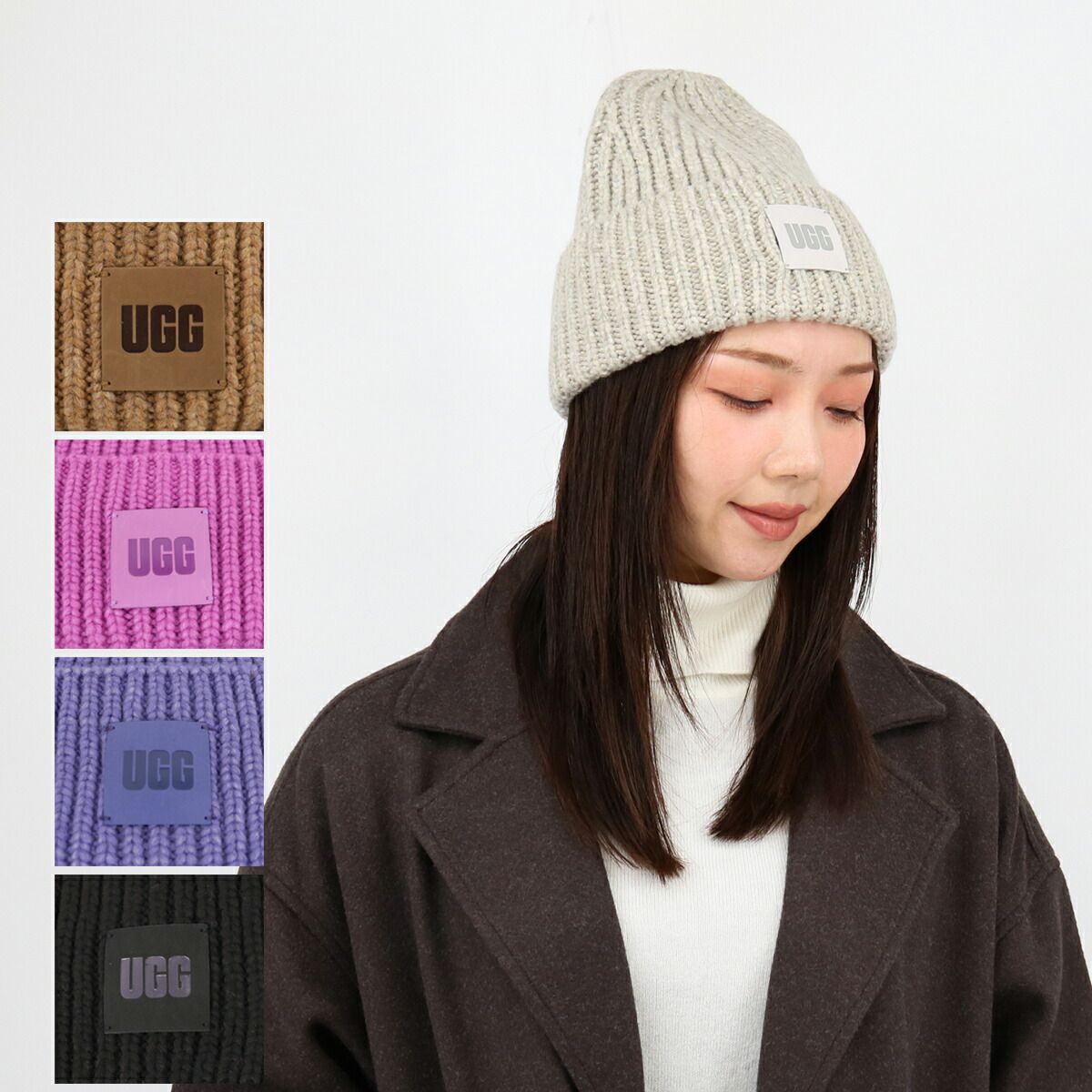□UGG アグ 20061 U CHUNKY RIB BEANIE チャンキーリブ ビーニー ロゴ