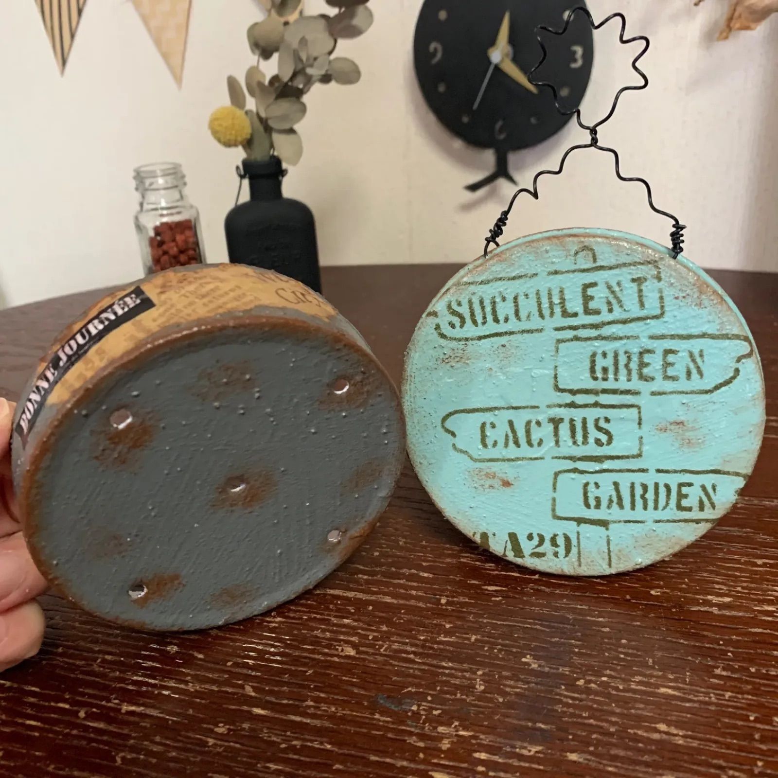 ちま寄せに♡リメイク缶＆ガーデンプレート セット(英字 モルタル