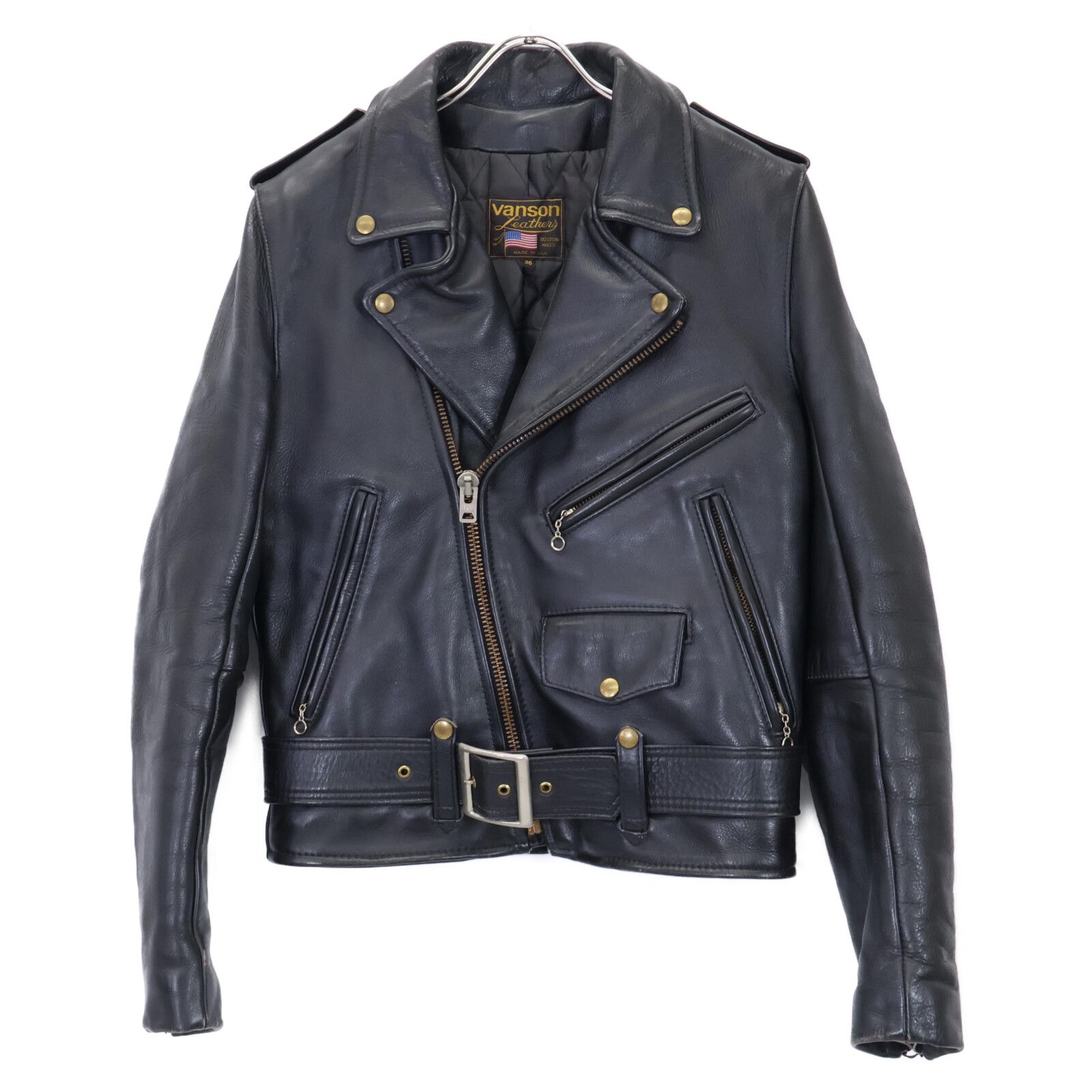 VANSON バンソン ブラック レザー C2 ダブルライダースジャケット 36 VANSON バンソン ブラック レザー C2 ダブルライダースジャケット 36