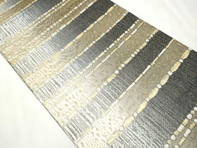 平和屋着物●両面　六通柄袋帯　本泥染　横段文　金銀糸　正絹　逸品　CAAV7115hy 平和屋着物○両面 六通柄袋帯 本泥染 横段文 金